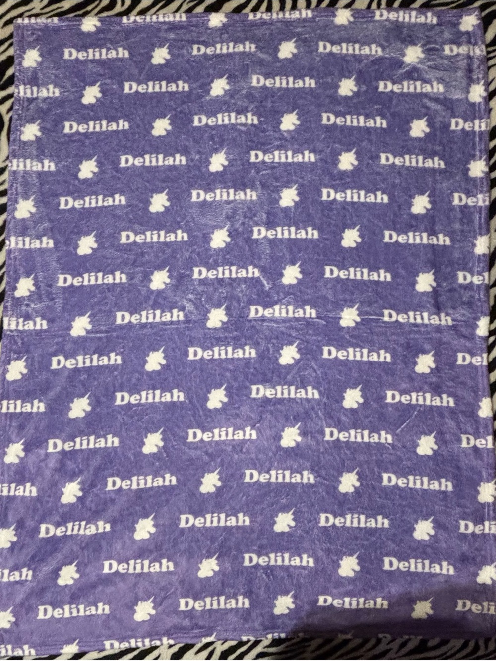 Source Unknown Purple Plush Personalized 'Delilah' Throw with White Unicorns